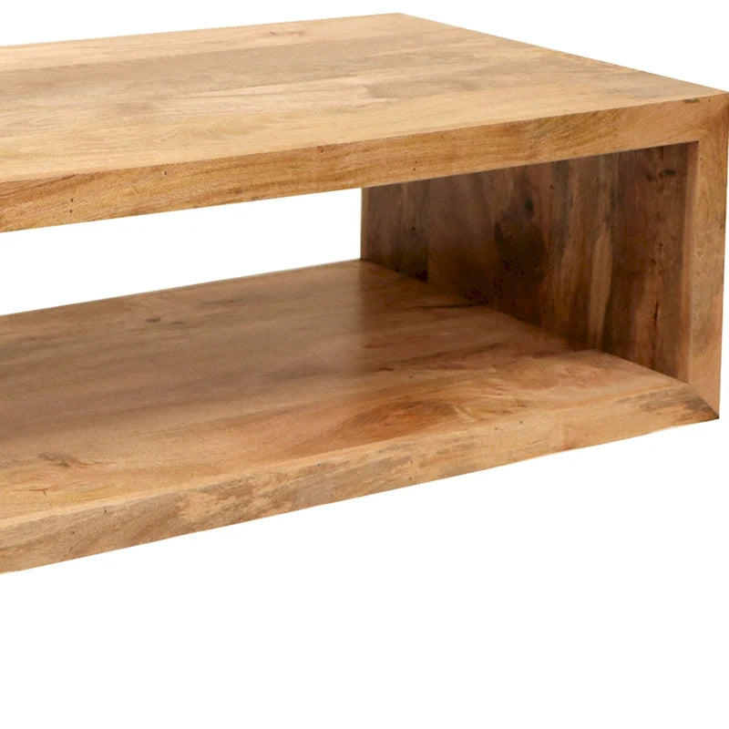 Table basse en bois de manguier de 1 pouce, cube ouvert, étagère unique, marron naturel