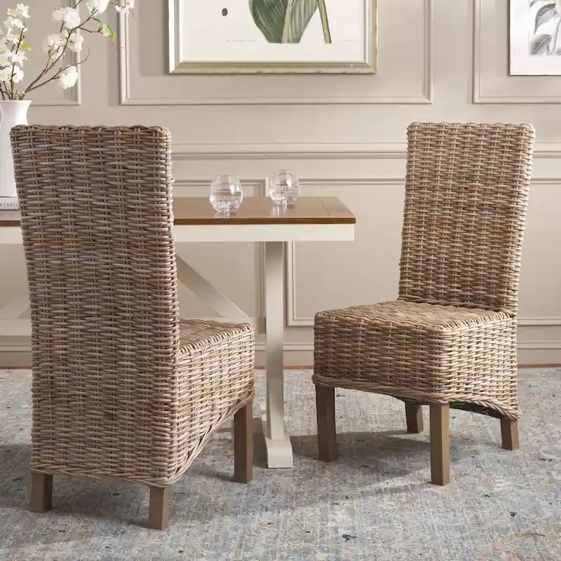 Chaises de salle à manger en rotin naturel (lot de 2) - 48 cm de large x 56 cm de profondeur x 104 cm de haut - 48L x 56P x 104H