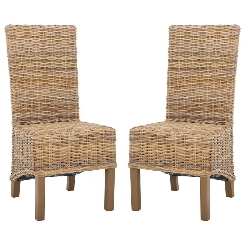 Chaises de salle à manger en rotin naturel (lot de 2) - 48 cm de large x 56 cm de profondeur x 104 cm de haut - 48L x 56P x 104H