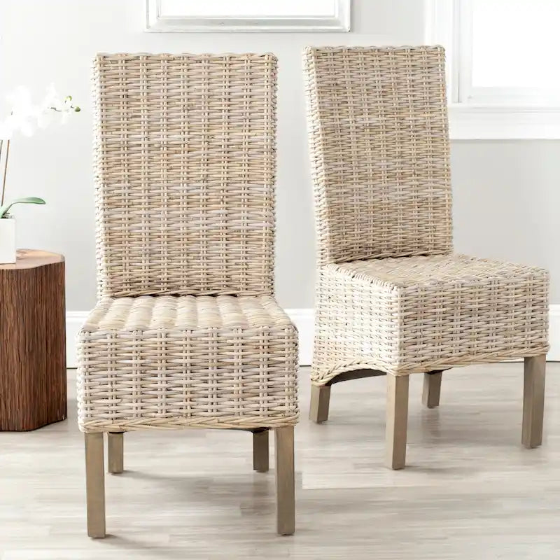 Chaises de salle à manger en rotin naturel (lot de 2) - 48 cm de large x 56 cm de profondeur x 104 cm de haut - 48L x 56P x 104H