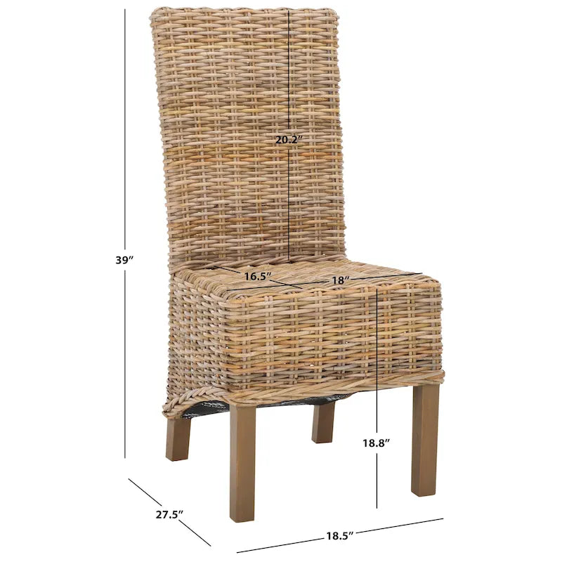 Chaises de salle à manger en rotin naturel (lot de 2) - 48 cm de large x 56 cm de profondeur x 104 cm de haut - 48L x 56P x 104H