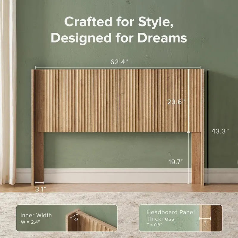 Tête de lit, 62,4 pouces de large seulement, tête de lit en bois, style ferme moderne, style bohème, murale, panneau rainuré.