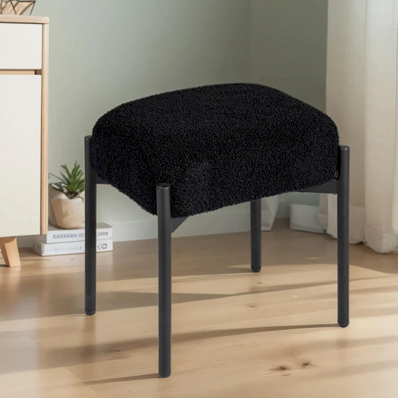 Tabouret de coiffeuse rond en fausse fourrure d'agneau, repose-pieds ottoman