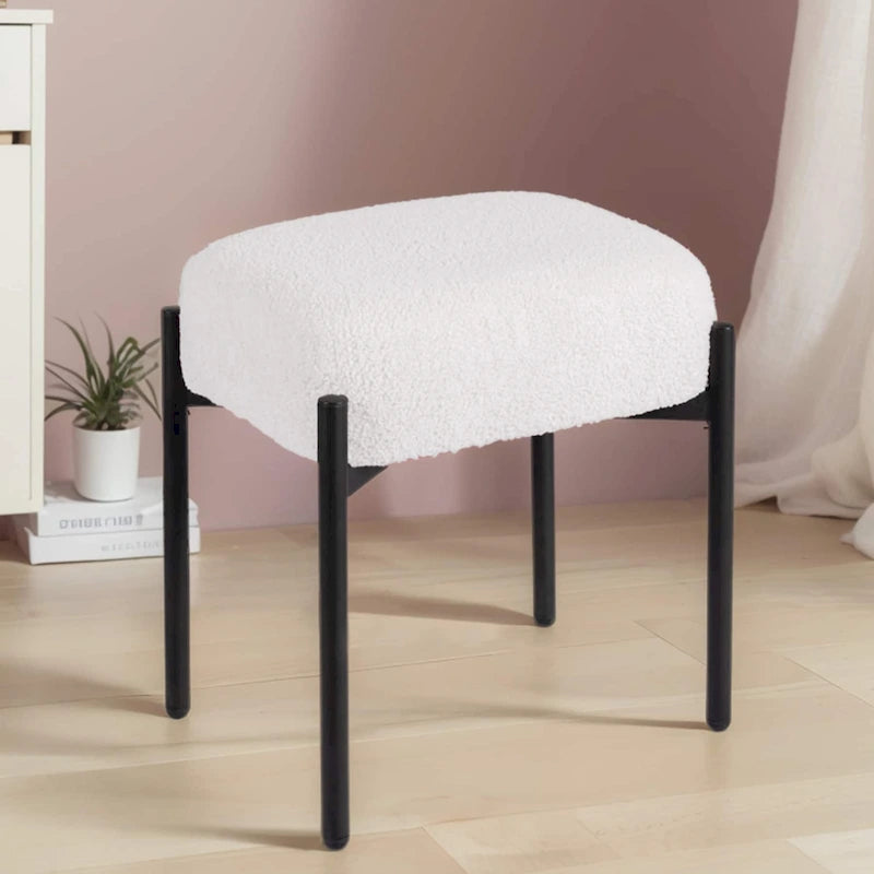 Tabouret de coiffeuse rond en fausse fourrure d'agneau, repose-pieds ottoman