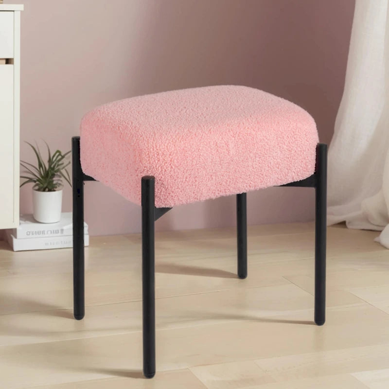 Tabouret de coiffeuse rond en fausse fourrure d'agneau, repose-pieds ottoman