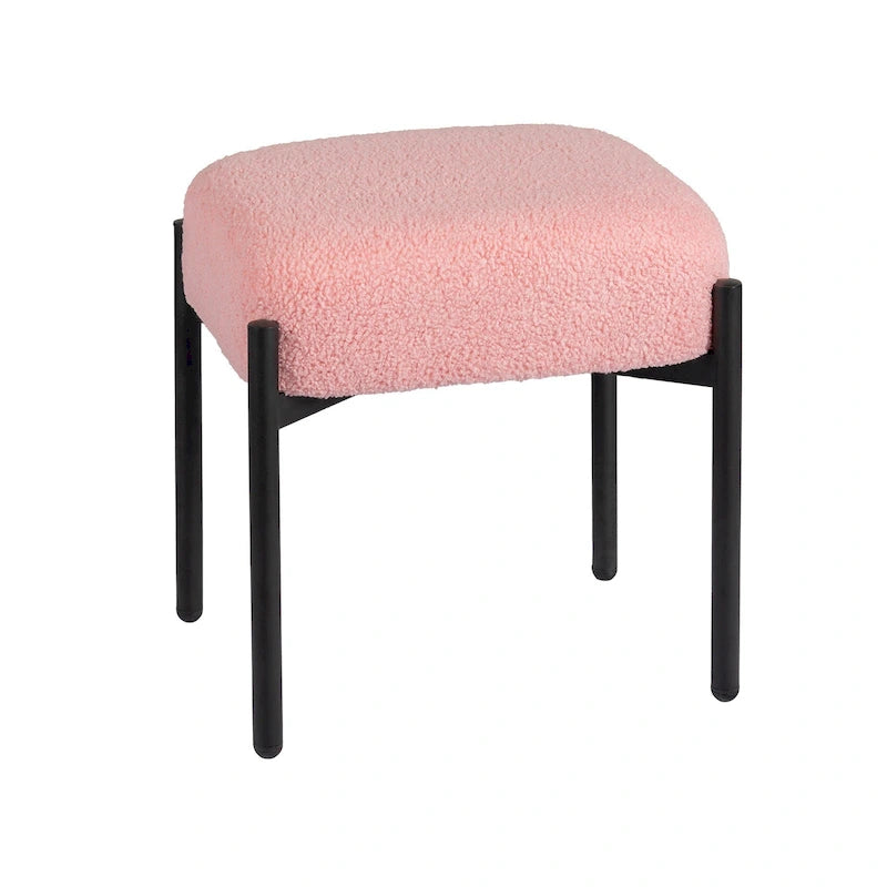 Tabouret de coiffeuse rond en fausse fourrure d'agneau, repose-pieds ottoman