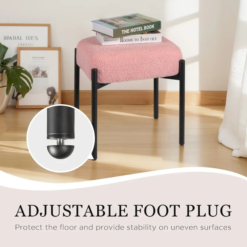 Tabouret de coiffeuse rond en fausse fourrure d'agneau, repose-pieds ottoman