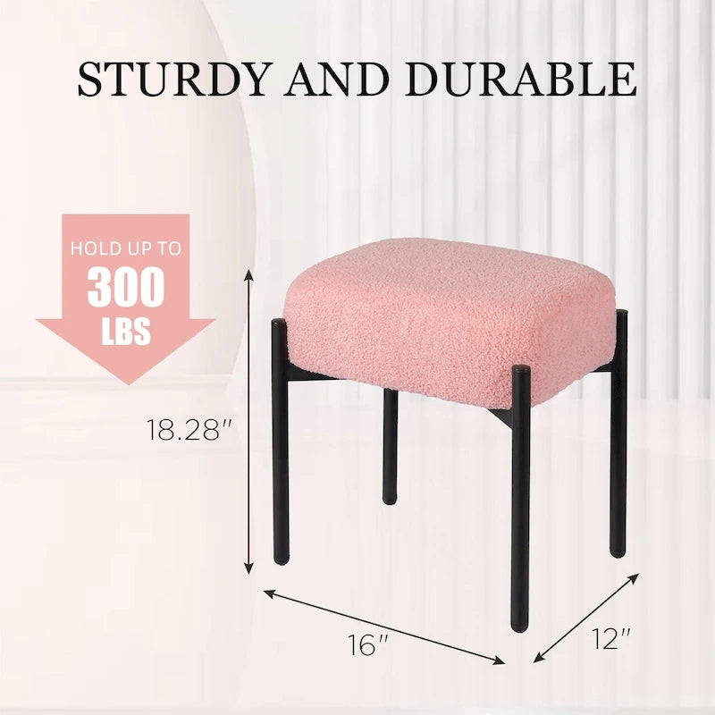 Tabouret de coiffeuse rond en fausse fourrure d'agneau, repose-pieds ottoman