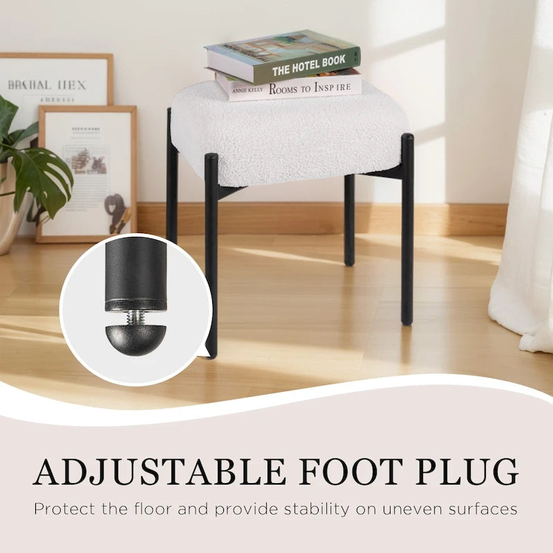 Tabouret de coiffeuse rond en fausse fourrure d'agneau, repose-pieds ottoman
