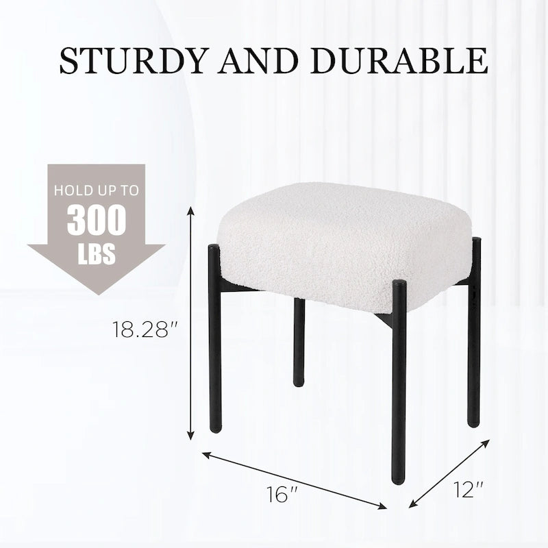 Tabouret de coiffeuse rond en fausse fourrure d'agneau, repose-pieds ottoman