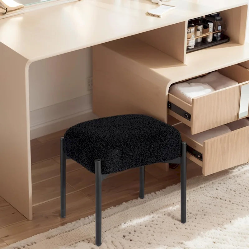 Tabouret de coiffeuse rond en fausse fourrure d'agneau, repose-pieds ottoman