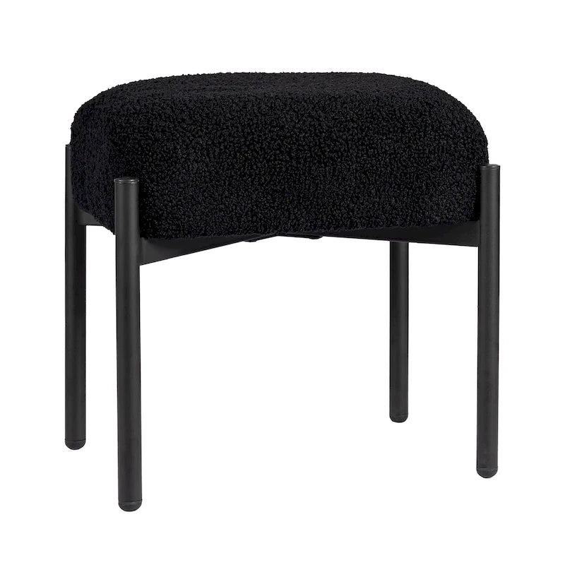 Tabouret de coiffeuse rond en fausse fourrure d'agneau, repose-pieds ottoman