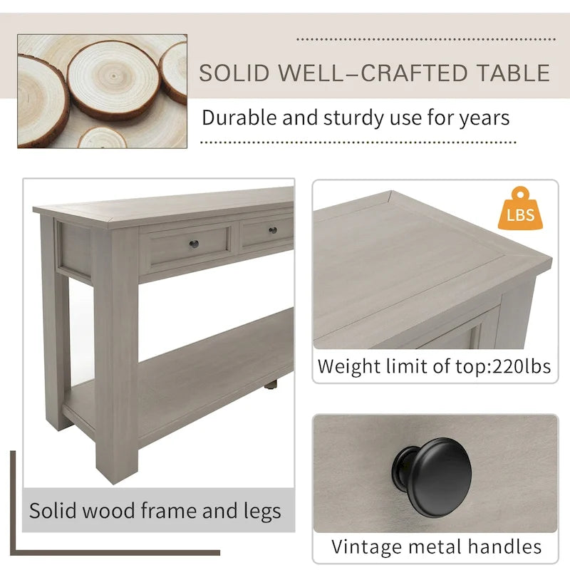 Console/Table d'appoint avec tiroirs de rangement et étagère inférieure - 63L x 14W x 30H