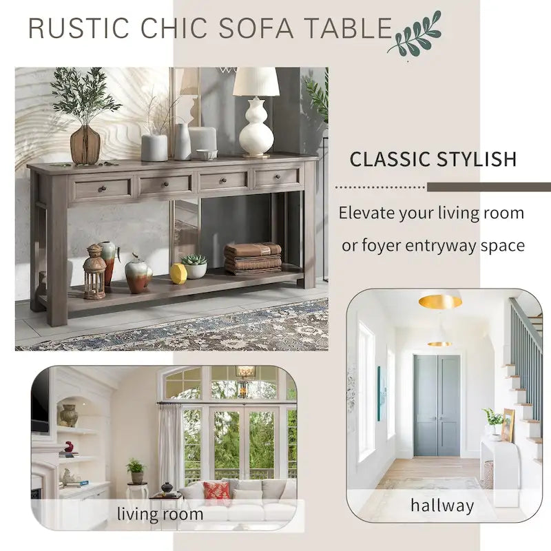 Console/Table d'appoint avec tiroirs de rangement et étagère inférieure - 63L x 14W x 30H