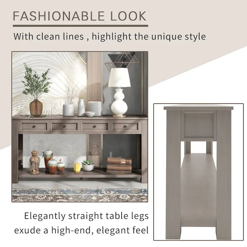 Console/Table d'appoint avec tiroirs de rangement et étagère inférieure - 63L x 14W x 30H