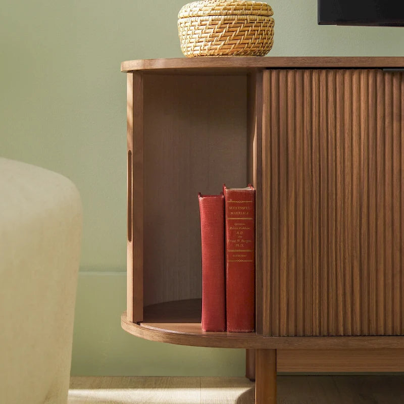 Meuble TV encastré moderne de 60 pouces avec coins arrondis.