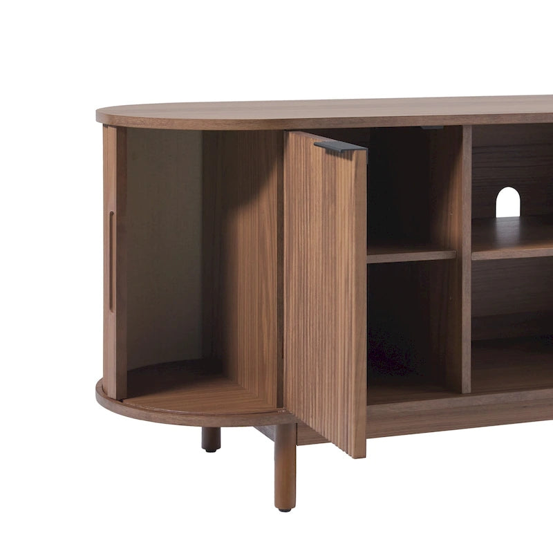 Meuble TV encastré moderne de 60 pouces avec coins arrondis.