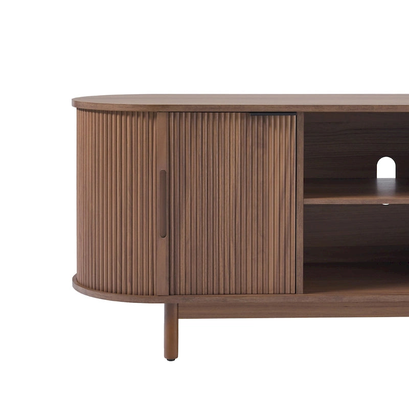 Meuble TV encastré moderne de 60 pouces avec coins arrondis.