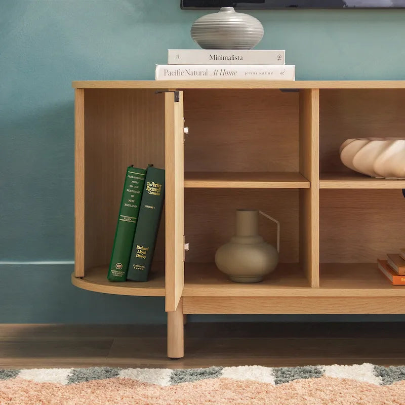 Meuble TV encastré moderne de 60 pouces avec coins arrondis.