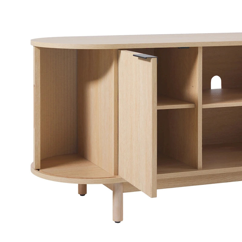 Meuble TV encastré moderne de 60 pouces avec coins arrondis.