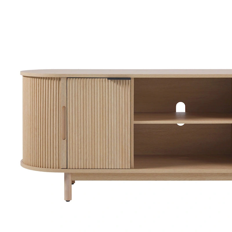 Meuble TV encastré moderne de 60 pouces avec coins arrondis.
