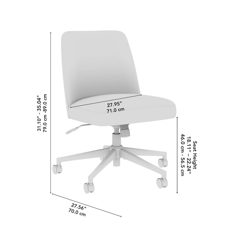 Chaise de bureau sans accoudoirs à roulettes, dossier mi-haut