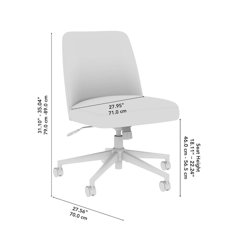 Chaise de bureau sans accoudoirs à roulettes, dossier mi-haut