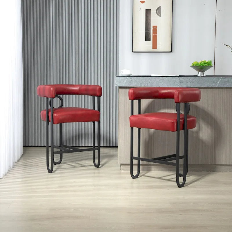 Tabourets de bar contemporains avec repose-pieds, revêtement chenille et cuir (lot de 2)