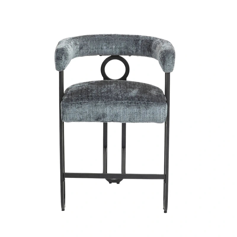 Tabourets de bar contemporains avec repose-pieds, revêtement chenille et cuir (lot de 2)