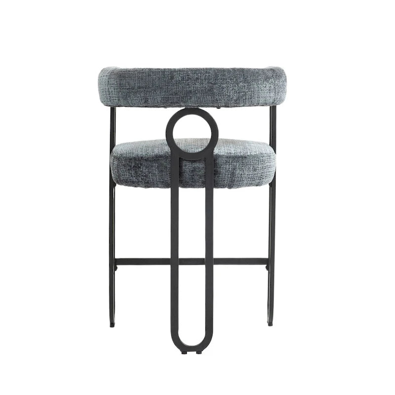 Tabourets de bar contemporains avec repose-pieds, revêtement chenille et cuir (lot de 2)