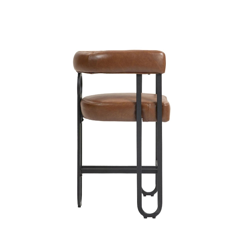 Tabourets de bar contemporains avec repose-pieds, revêtement chenille et cuir (lot de 2)