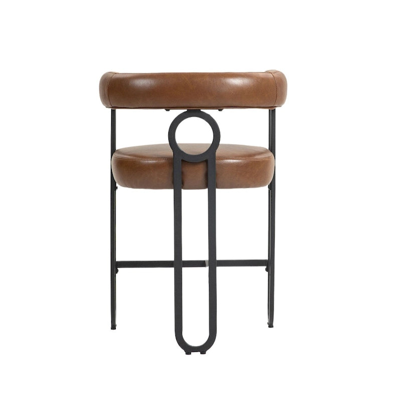 Tabourets de bar contemporains avec repose-pieds, revêtement chenille et cuir (lot de 2)
