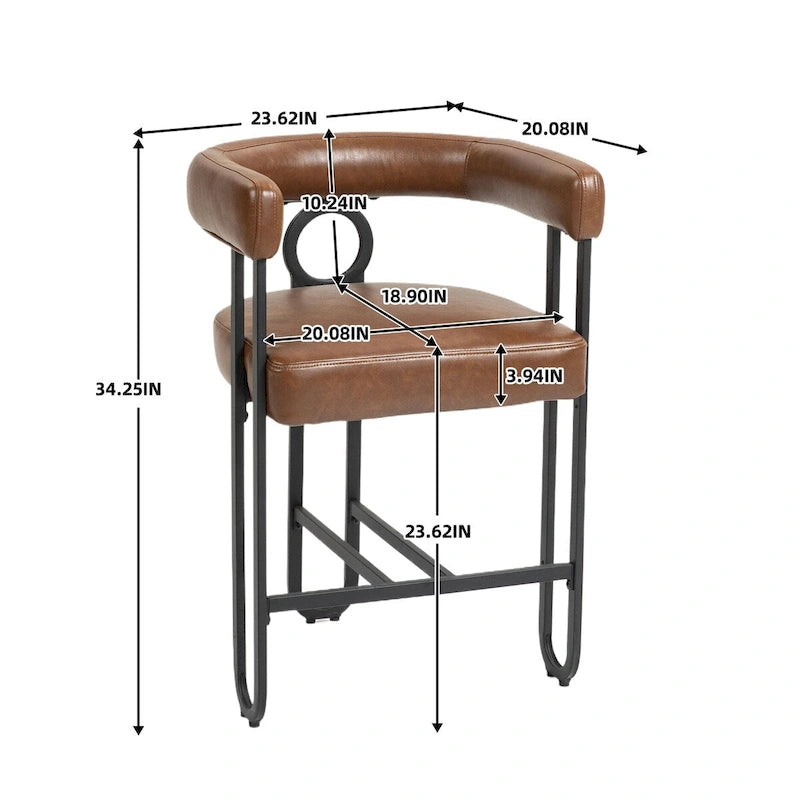 Tabourets de bar contemporains avec repose-pieds, revêtement chenille et cuir (lot de 2)