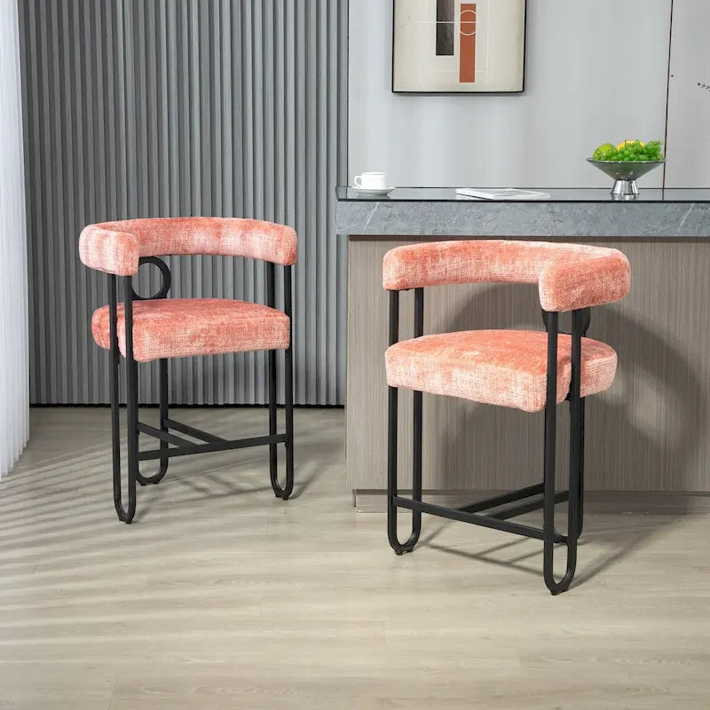 Tabourets de bar contemporains avec repose-pieds, revêtement chenille et cuir (lot de 2)