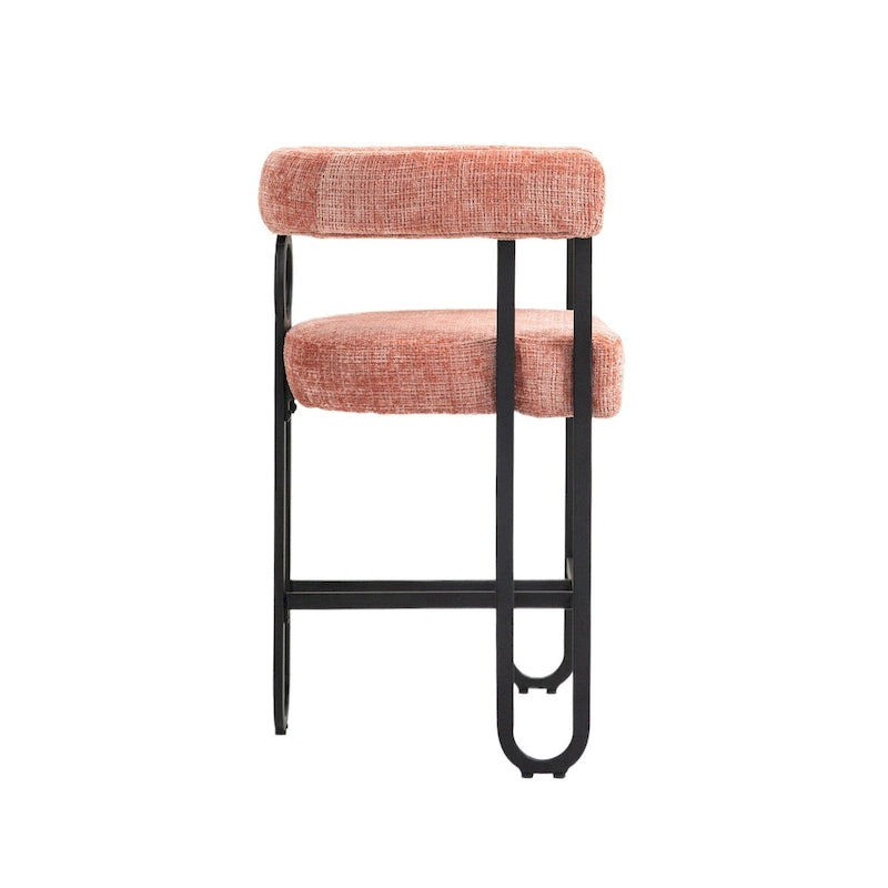 Tabourets de bar contemporains avec repose-pieds, revêtement chenille et cuir (lot de 2)