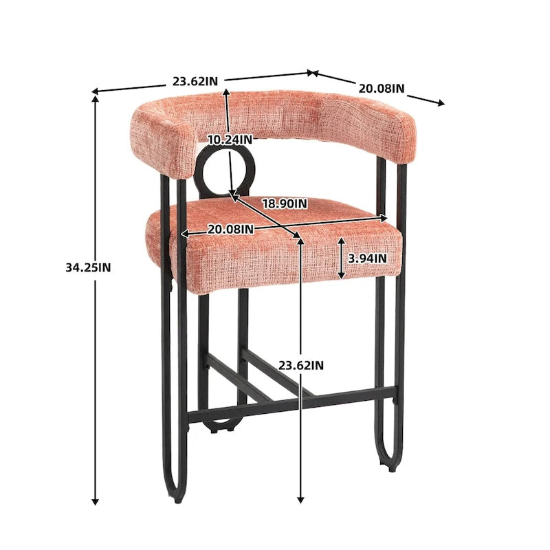 Tabourets de bar contemporains avec repose-pieds, revêtement chenille et cuir (lot de 2)