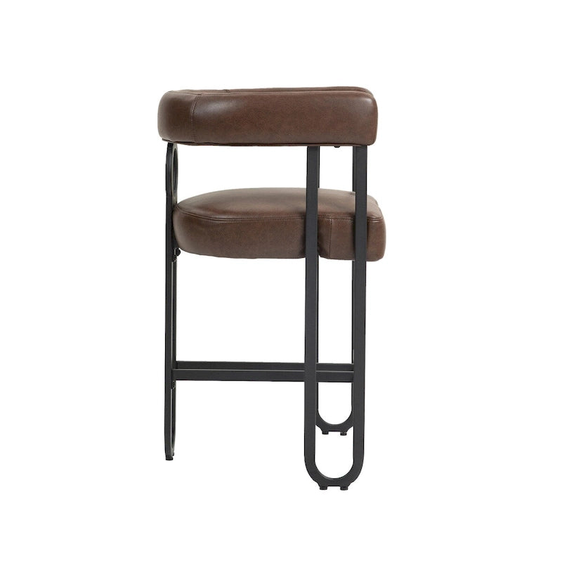 Tabourets de bar contemporains avec repose-pieds, revêtement chenille et cuir (lot de 2)