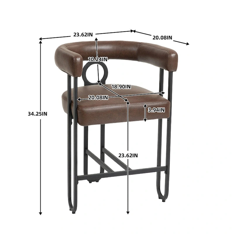 Tabourets de bar contemporains avec repose-pieds, revêtement chenille et cuir (lot de 2)