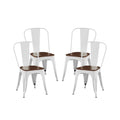 Lot de Chaises de Salle à Manger Empilables Industrielles en Métal avec Assise en Bois