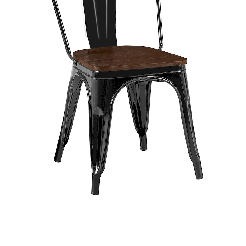 Lot de Chaises de Salle à Manger Empilables Industrielles en Métal avec Assise en Bois