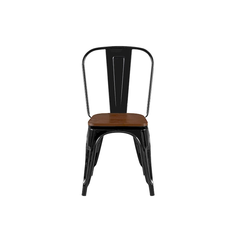 Lot de Chaises de Salle à Manger Empilables Industrielles en Métal avec Assise en Bois