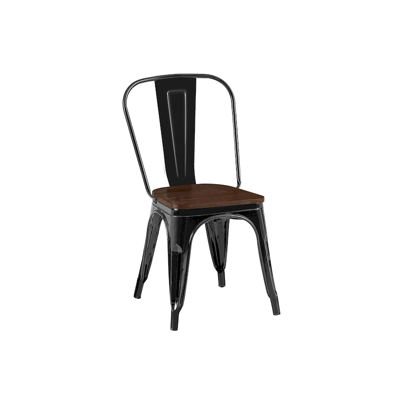 Lot de Chaises de Salle à Manger Empilables Industrielles en Métal avec Assise en Bois