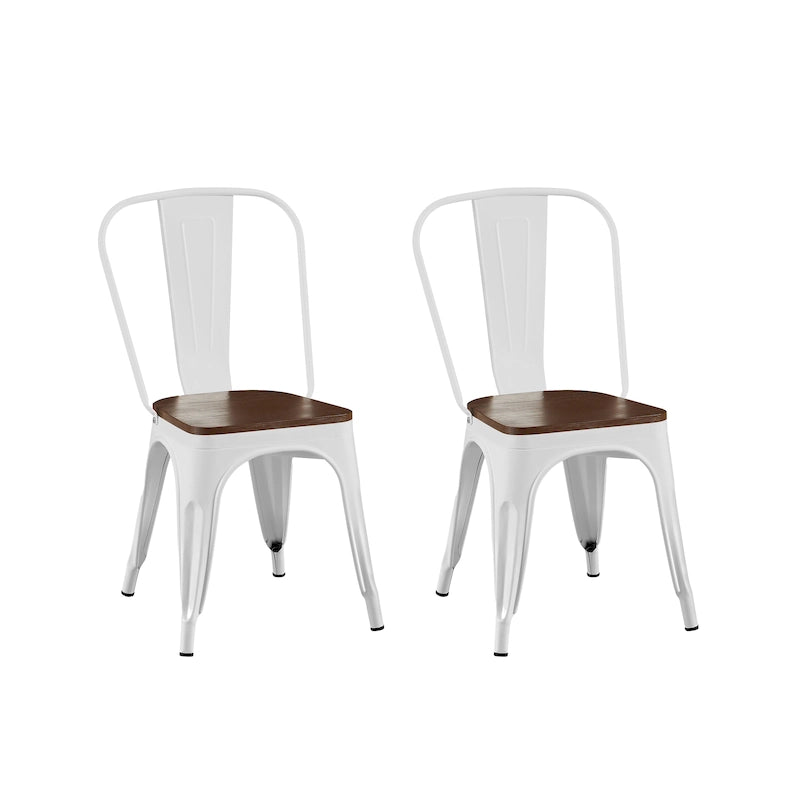 Lot de Chaises de Salle à Manger Empilables Industrielles en Métal avec Assise en Bois