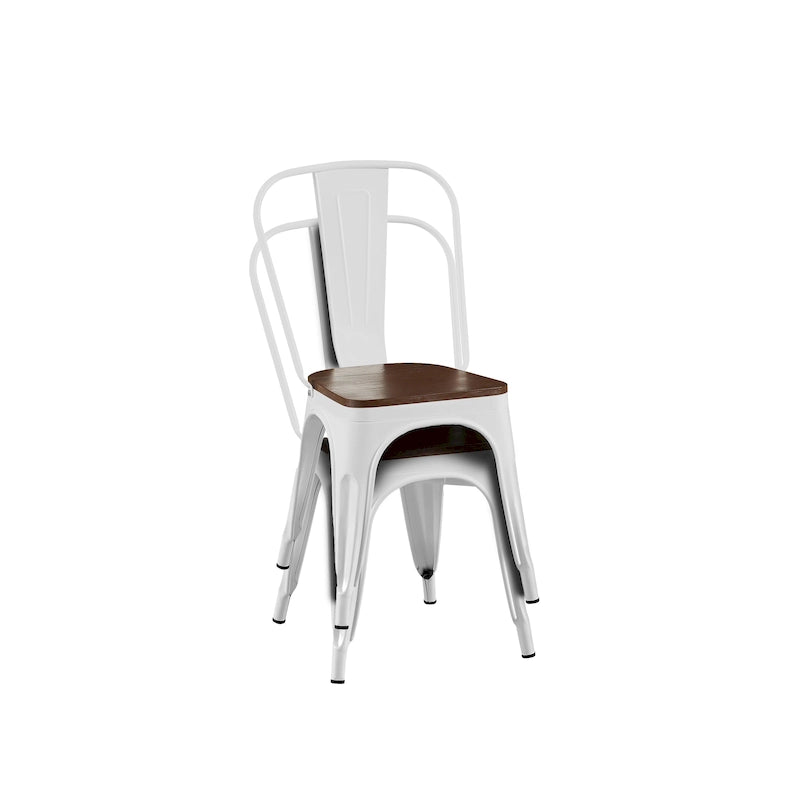 Lot de Chaises de Salle à Manger Empilables Industrielles en Métal avec Assise en Bois