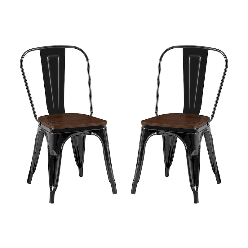 Lot de Chaises de Salle à Manger Empilables Industrielles en Métal avec Assise en Bois