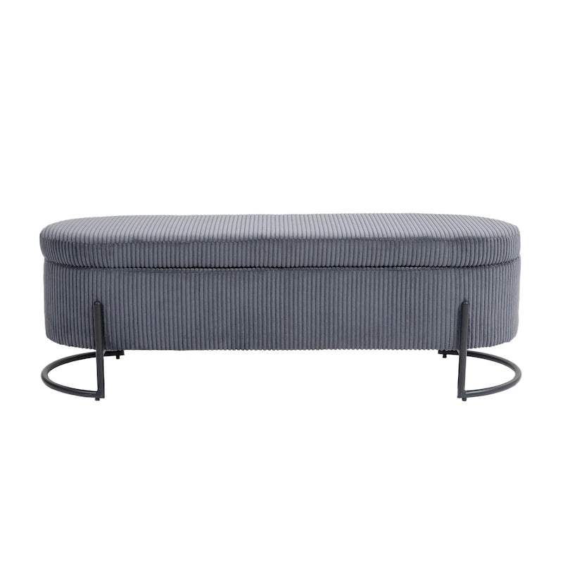 Banc de rangement ottoman rembourré en velours côtelé avec charnière de sécurité et pieds en métal