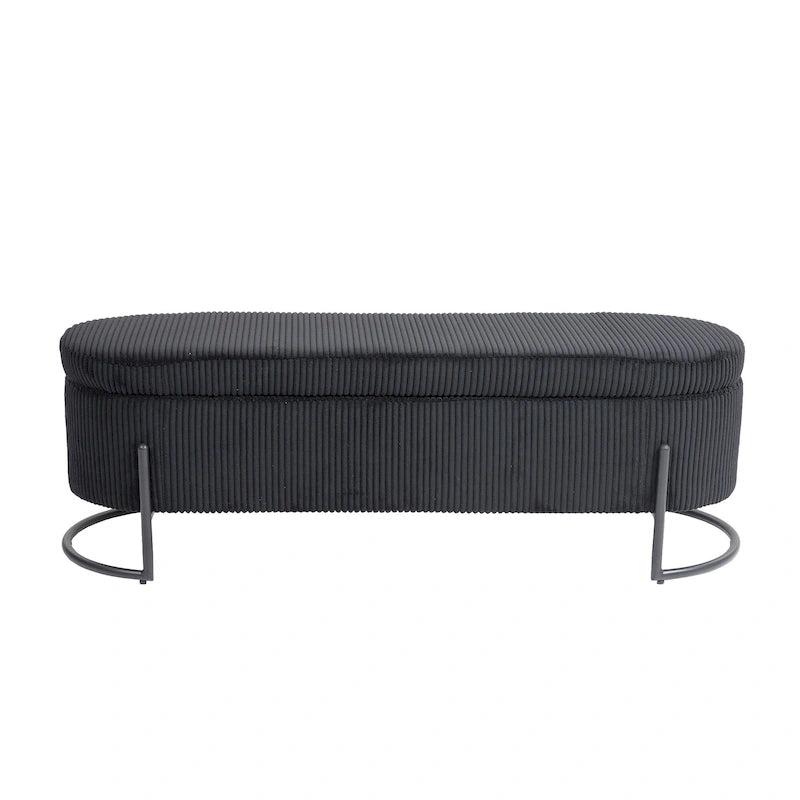 Banc de rangement ottoman rembourré en velours côtelé avec charnière de sécurité et pieds en métal