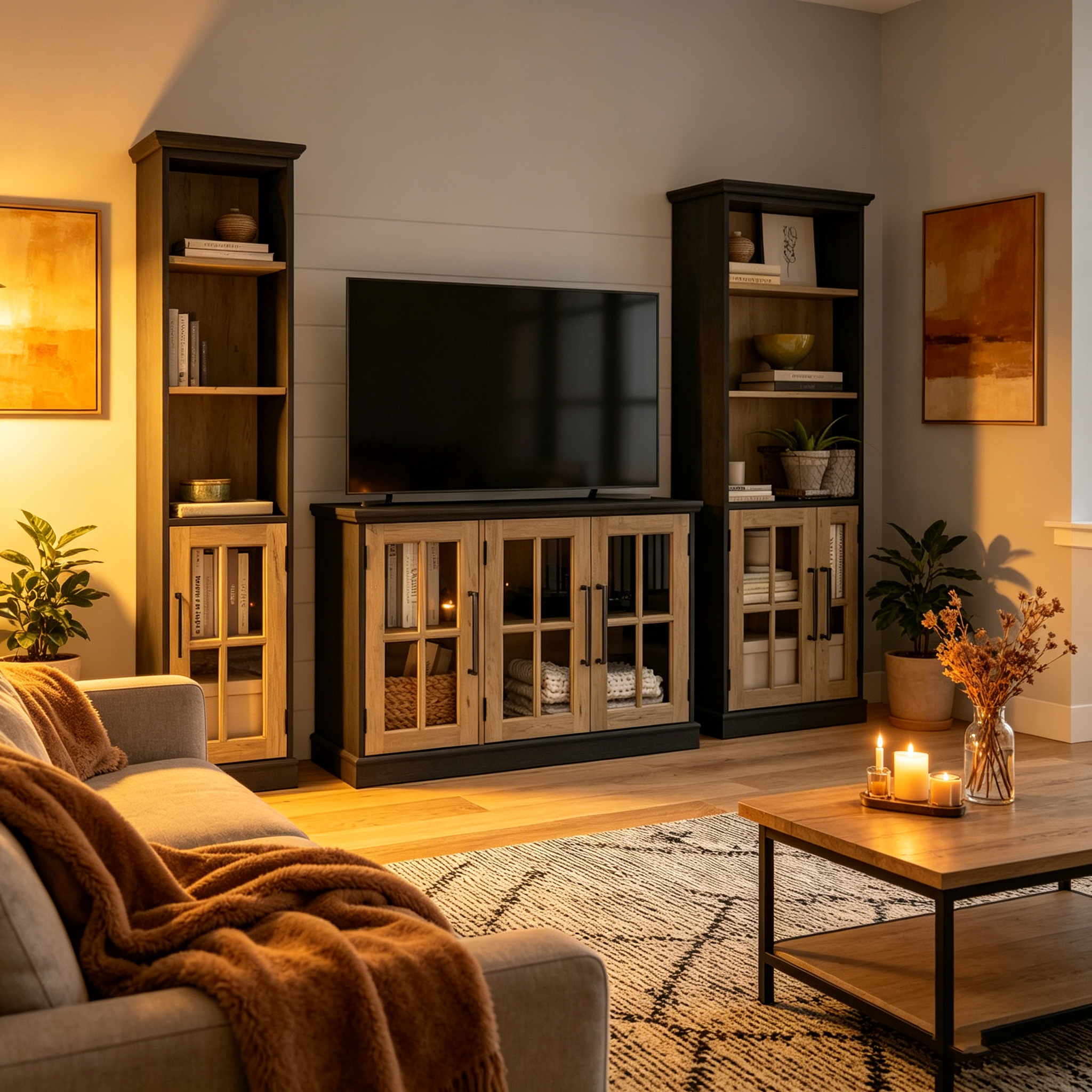 Meuble TV 46 W, adapté aux téléviseurs 65 pouces.